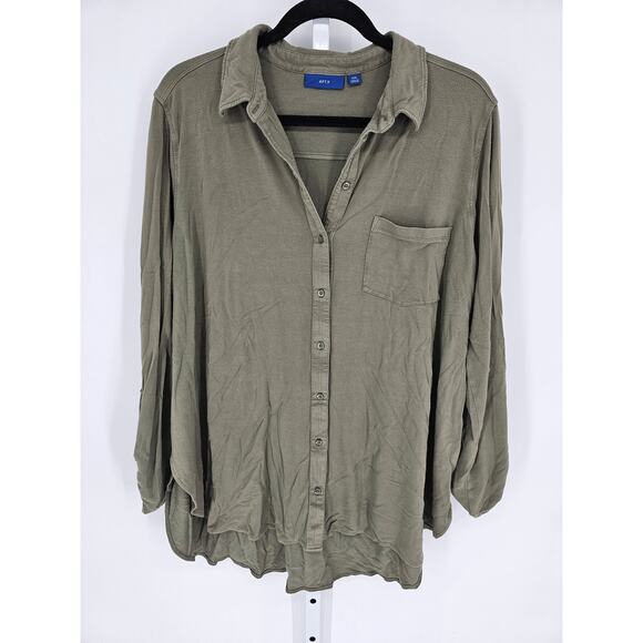 Apt. 9 Women's Green Long Sleeve Button Down Asymmetric Shirt Top Size XXL - Picture 1 of 5